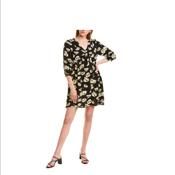 BA&SH V- neckBlack Floral Uta Baby doll Dress M